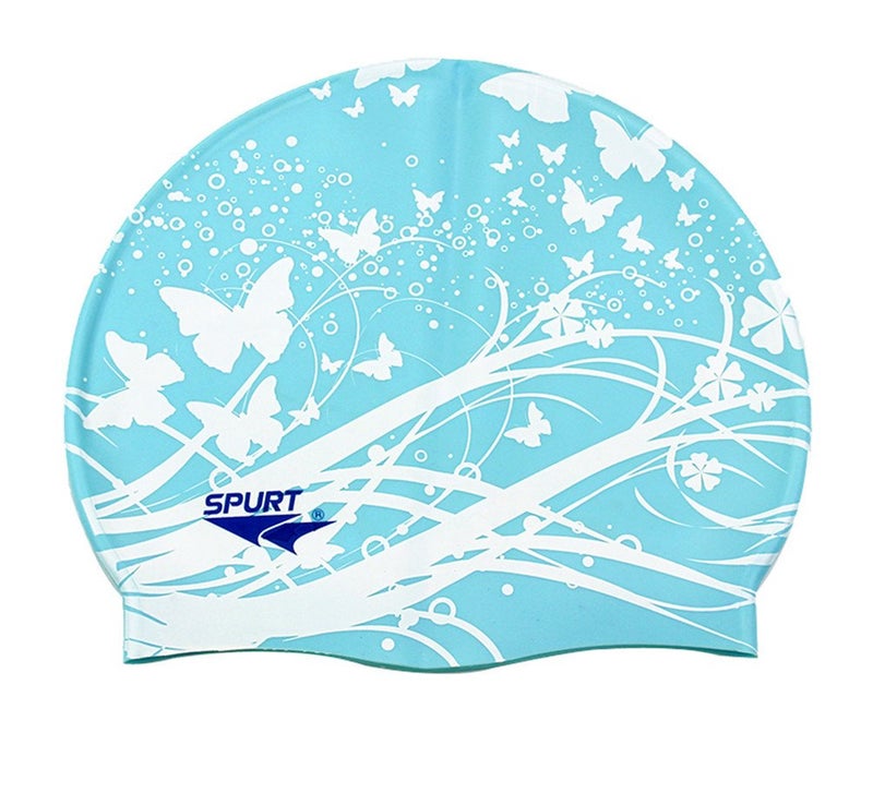 Moolecole Soft Waterproof Silicone Swim Cap Girls Summer Pool Sea Swimming Cap Bathing Haircare Hat for Long Hair Blue Butterfly - Image 1